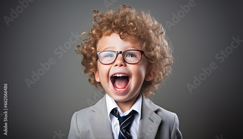 A Child s Joyful Smile  Portrait of a Handsome Young Nerd Rocking His Glasses