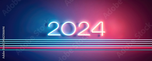 2024 New Year themed banner, minimalist design with retro neon colors