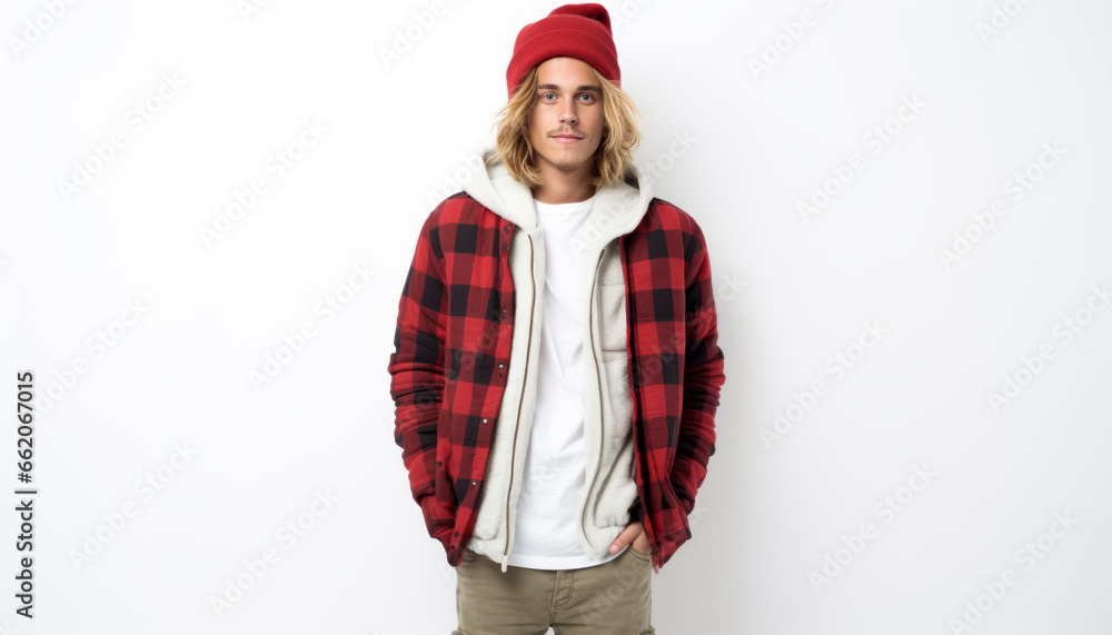 Captivating Portrait of a Young Hipster Man with a Red Hat, Radiating Joy and a Charming Smile Captivating Portrait of a Young Hipster Man with a Red Hat, Radiating Joy and a Charming Smile