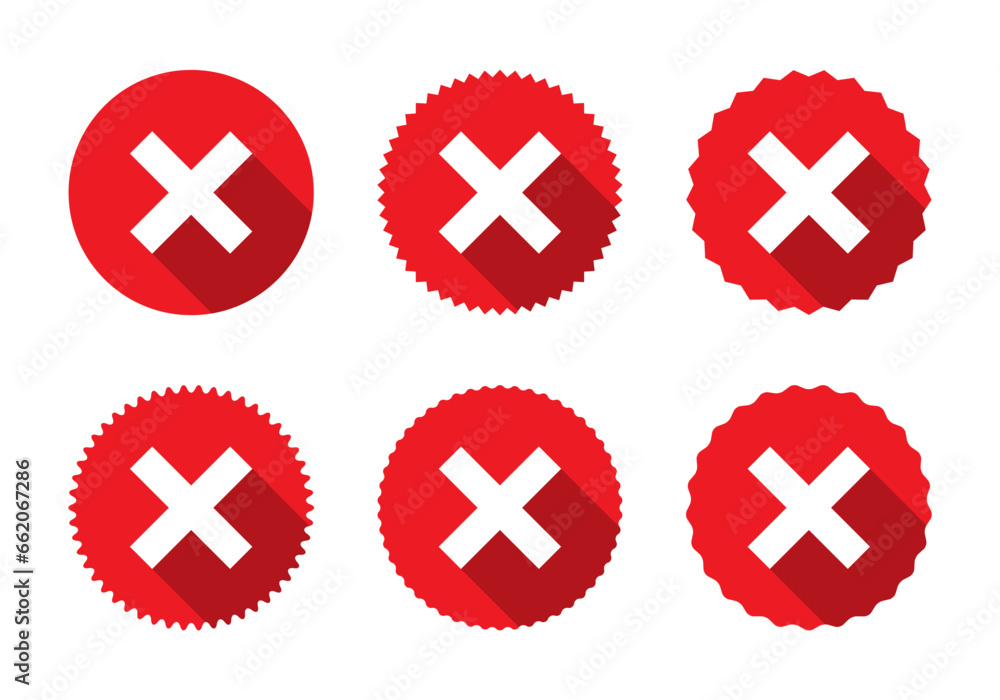 X cross mark icon vector set collection. Reject, decline, fail sign symbol in flat style X cross mark icon vector set collection. Reject, decline, fail sign symbol in flat style