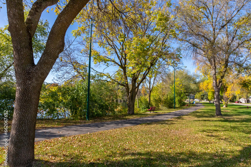 Public walking trail in Jordan Minnesota along the Mill Pond near Lagoon Park