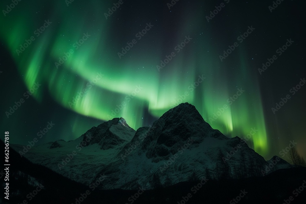 Aurora borealis over the mountains. Generative AI