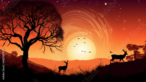Beautiful fantasy silhouette background digital art. Generative ai