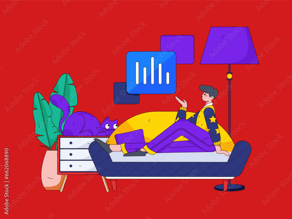 Home indoor character scene flat vector concept operation hand drawn illustration
Home indoor character scene flat vector concept operation hand drawn illustration