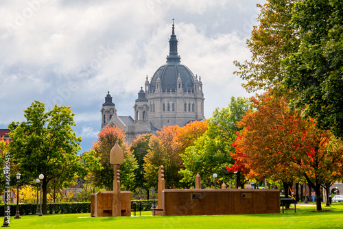 Fotografie, Obraz Cathedral of St. Paul surrounded by autumn scenes