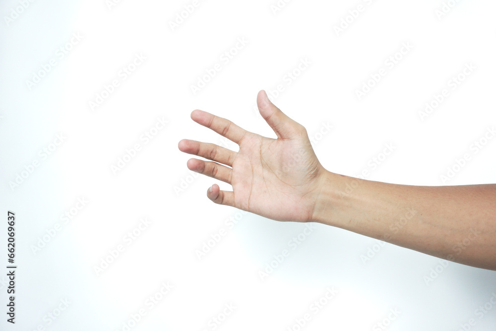 Man stretching hand to handshake isolated on a white background. Man hand ready for handshaking