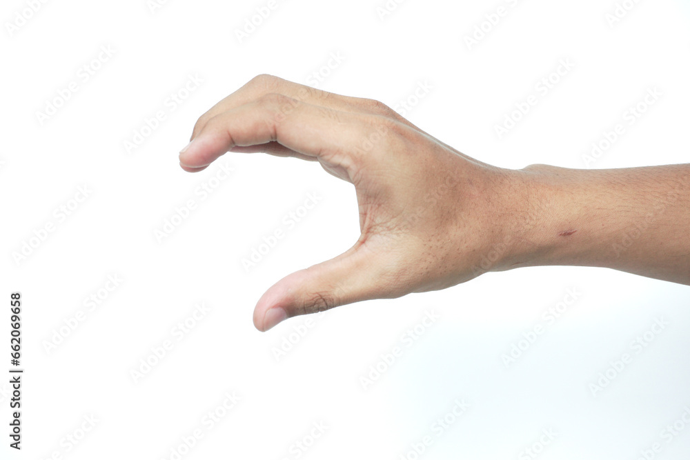 Hand making gesture while taking something isolated. hand showing or holding something closeup. hand measuring invisible items. Hand making gesture while taking something isolated. hand showing or holding something closeup. hand measuring invisible items.