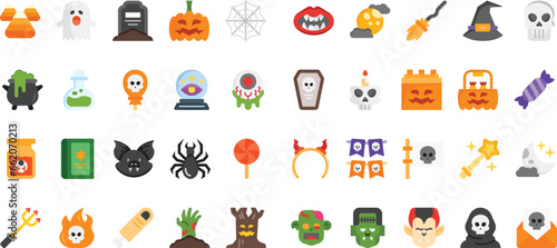 Halloween Icon Set With Flat Style
