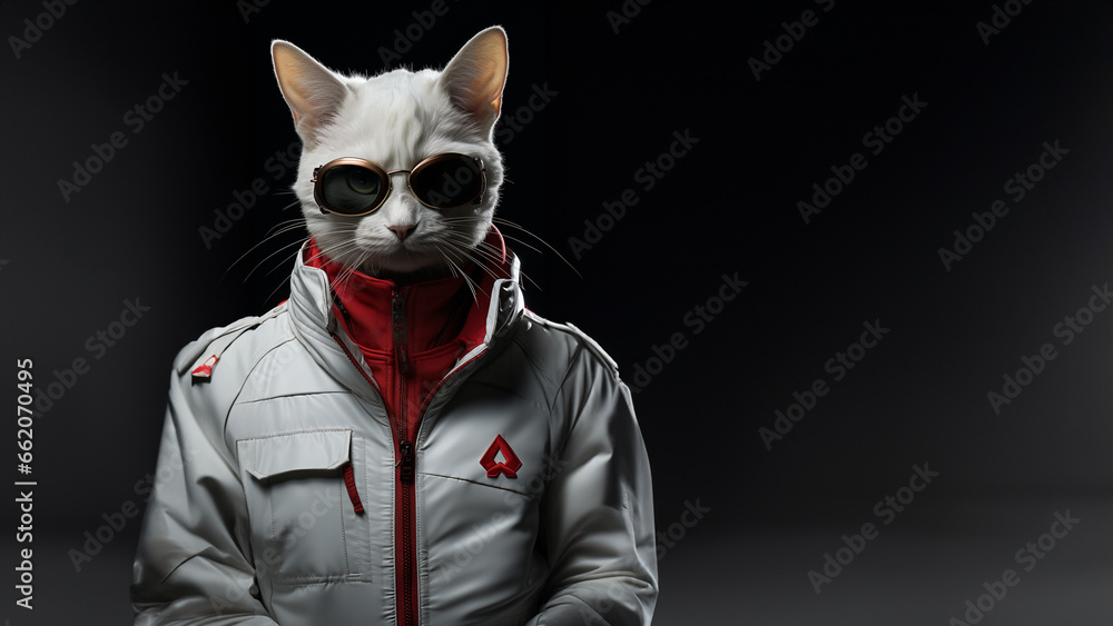 Super süße weiße Cartoon Ninja Katze Boss im Kampfanzug Porträt Querformat für Banner und Kalender, ai generativ Super süße weiße Cartoon Ninja Katze Boss im Kampfanzug Porträt Querformat für Banner und Kalender, ai generativ