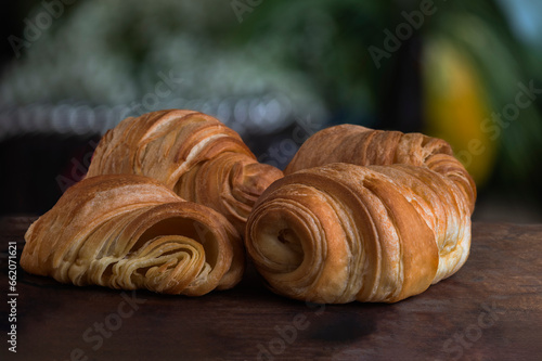 Golden yeast dough croissants