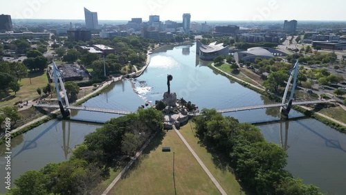 Sunny aerial view of The Keeper of the Plains