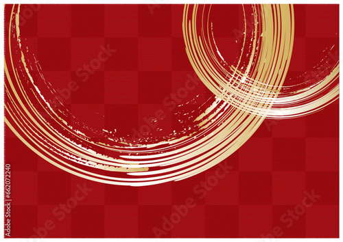 金箔和柄筆模様赤背景