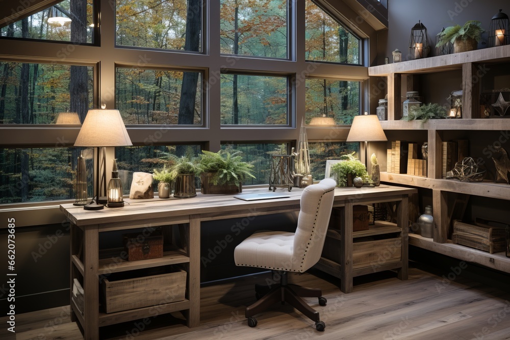 country farmhouse office with barn wood accents