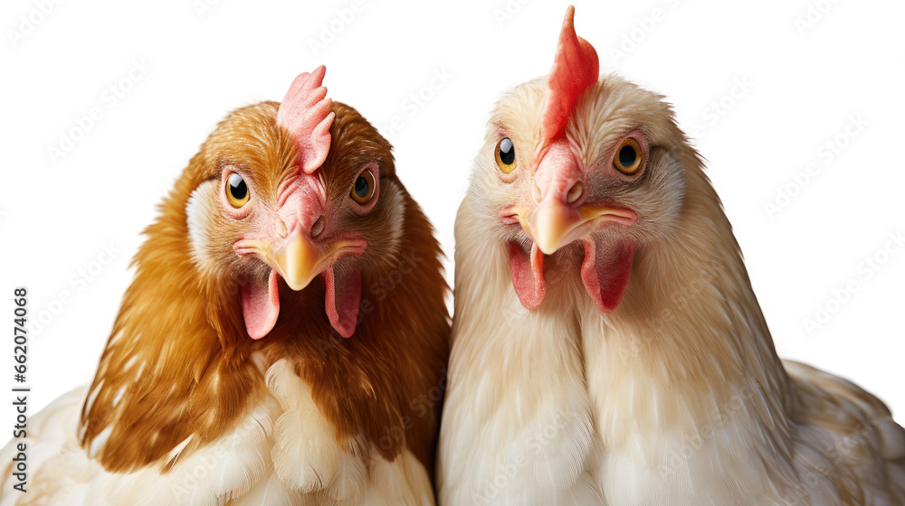 two chickens isolated on transparent background