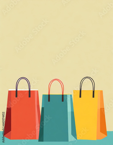 Red, blue and yellow shopping bags illustration with copy space