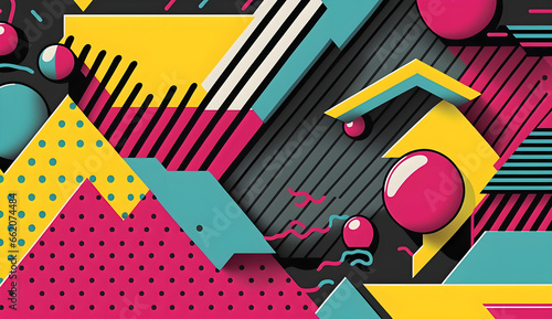 Retro-inspired texture that incorporates the vibrant vibes of the 80s  blending neon colors and geometric shapes.