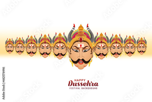 Happy dussehra celebration angry ravan with ten heads card background