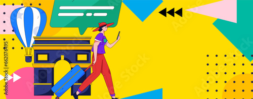 Holiday travel travel characters internet background vector hand drawn illustration
