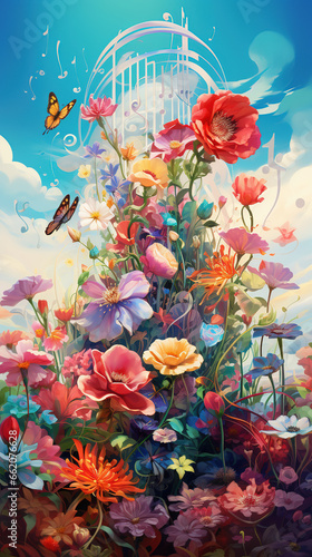 Surreal Symphony, A Harmonious Floral Extravaganza in the Enchanted Garden of Imagination