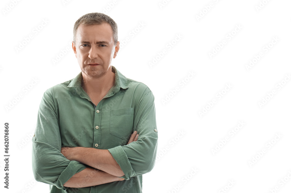 Portrait of serious mature man with crossed arms on white background Portrait of serious mature man with crossed arms on white background