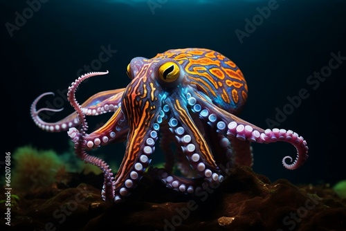 colorful cephalopod with multiple tentacles. Generative AI