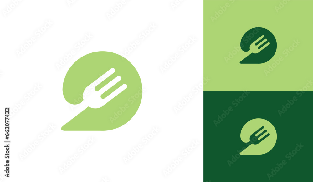 Bubble chat with fork logo design Bubble chat with fork logo design