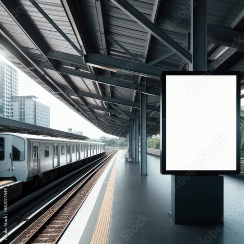 blank mockup white billboard on train station. © 2D_Jungle
