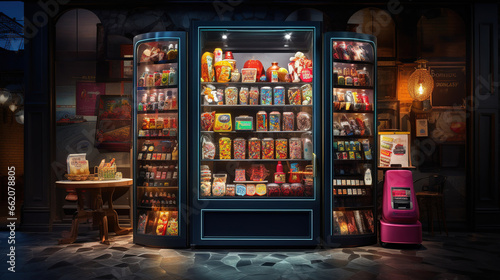 Delightful Vending Machine Dispensing a Wide Array of Tempting Gifts, Delicious Candy, and Mouthwatering Snacks to Satisfy Your Cravings and Sweet Tooth photo