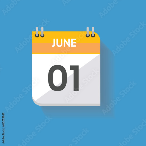 June first calendar page reminder time date event planning business organization vector