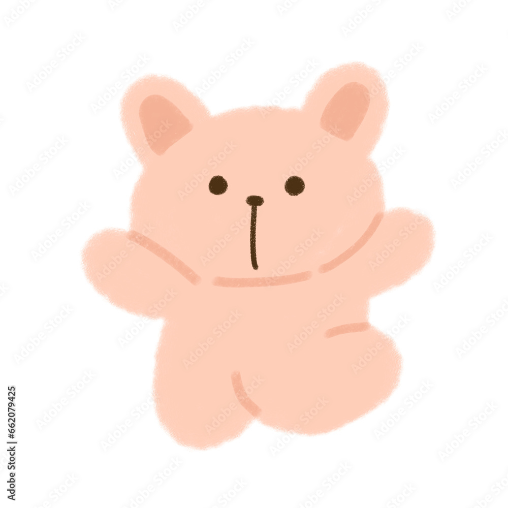 Fototapeta premium Jumping pink rabbit isolated doodle
