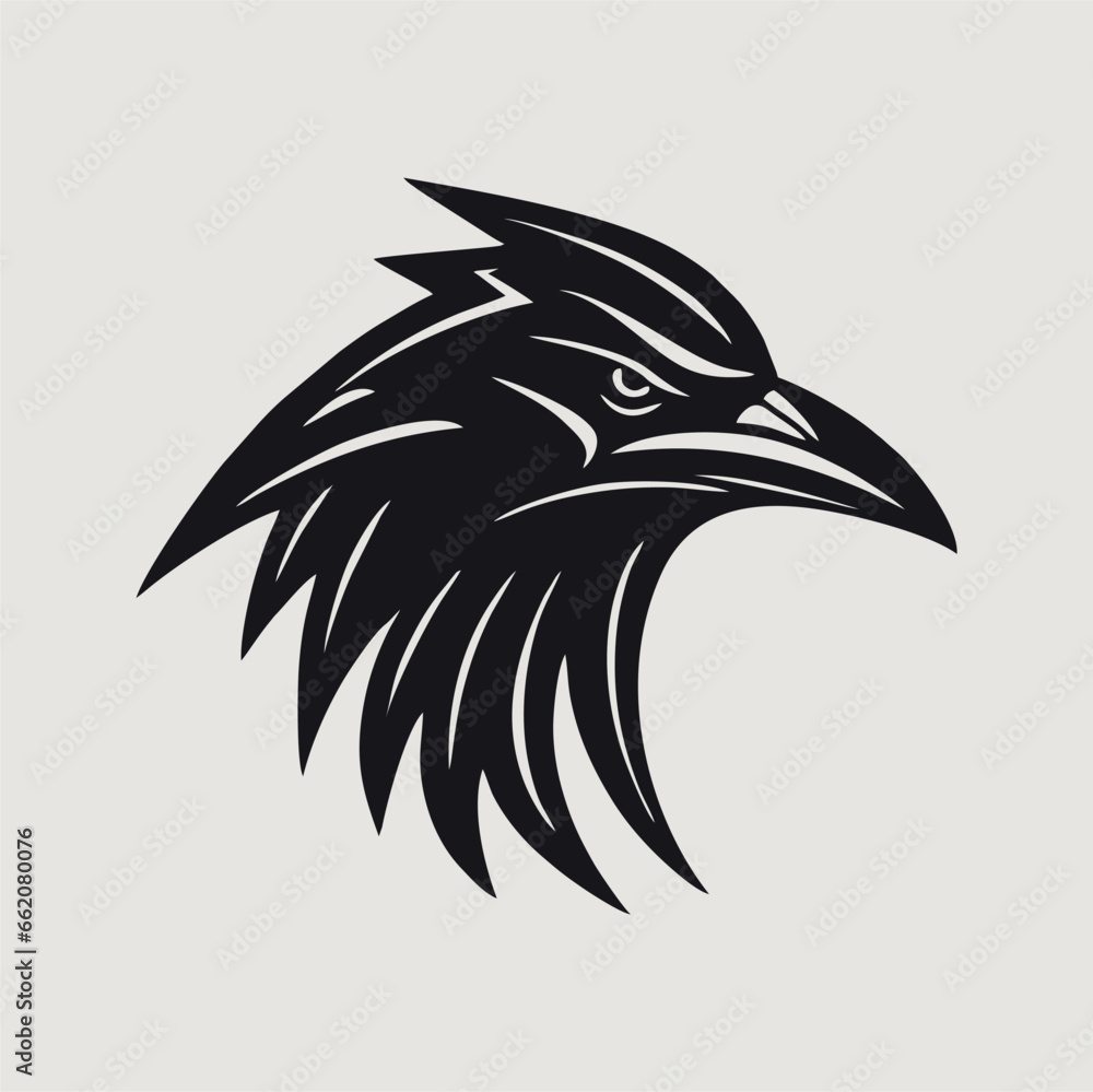 Obraz premium Apex predator bird head, black and white isolated on white background, mascot, design element for business, shirt, t shirt, logo, label, emblem, tatoo, sign, poster, emblems, Vector illustration