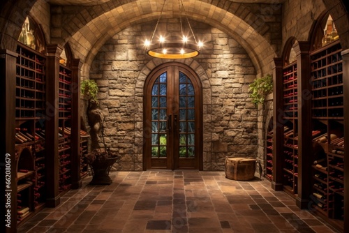A stunning picture of a captivating wine cellar. Generative AI photo