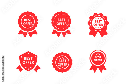 Collection set of Best Offer red badges with ribbon vector design for you product , website , EPS10 banner isolated on white background