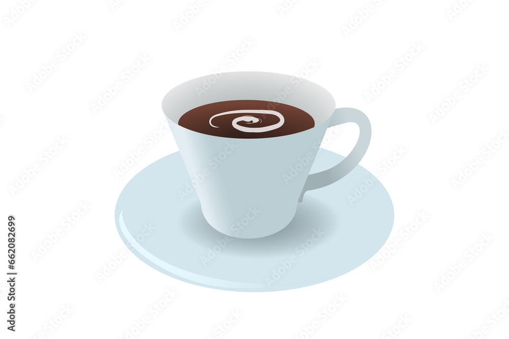 ソーサーにのったミルク渦巻くコーヒーのシンプルなイラスト ソーサーにのったミルク渦巻くコーヒーのシンプルなイラスト