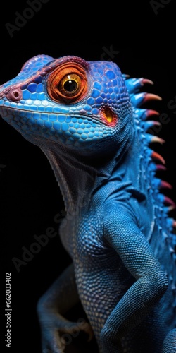 A close-up of a lizard against a dark background