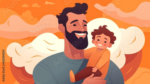 Flat designs Father's Day vector illustration, Dads taking care of their children. Concept of fatherhood, parenting, and childhood.