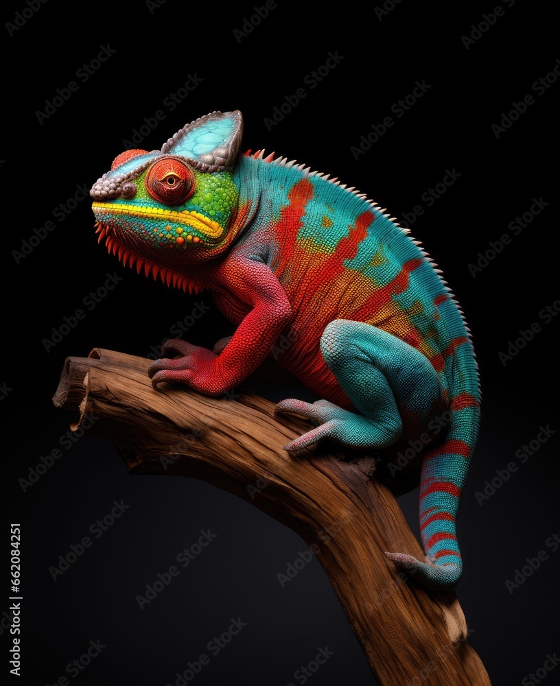 Fototapeta premium A vibrant chameleon perched on a tree branch