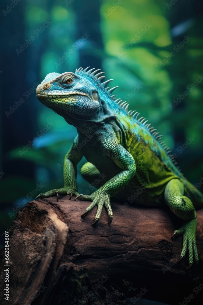 A majestic lizard perched on a tree branch A majestic lizard perched on a tree branch