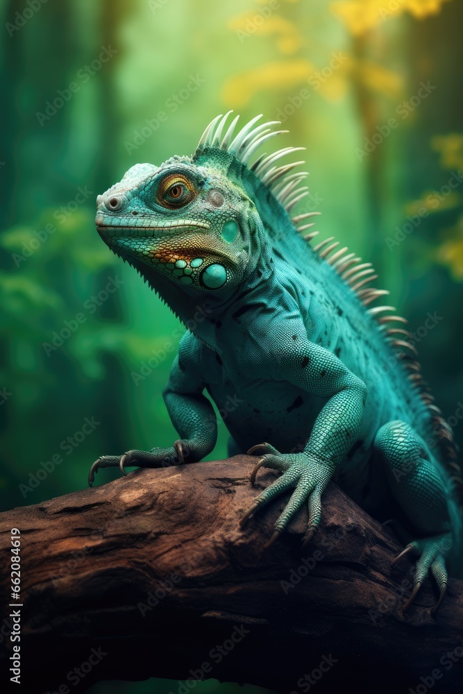 A majestic lizard perched on a tree branch A majestic lizard perched on a tree branch