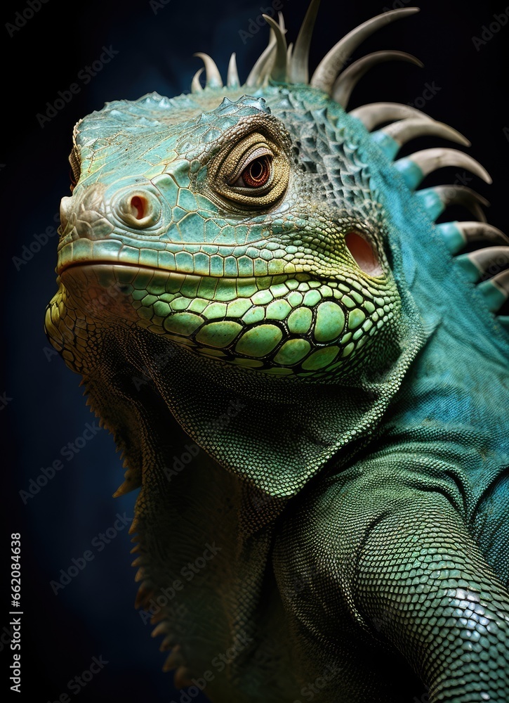 A lizard in close-up on a dark background