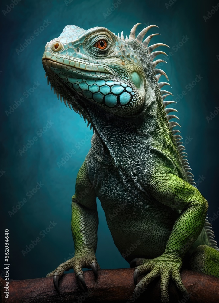 Fototapeta premium An iguana perched on a branch in its natural habitat