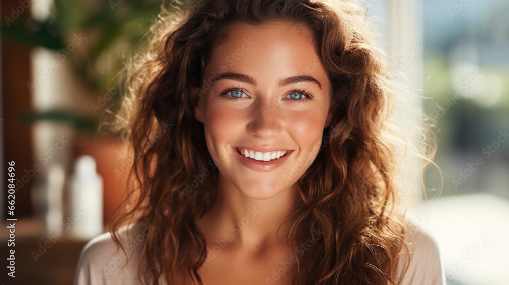 Obraz premium Beautiful, healthy and smooth skin woman face. smooth and healthy face for skincare cosmetics advertising or beauty product.