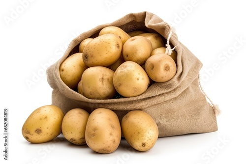 potatoes in a sack isolated on white background