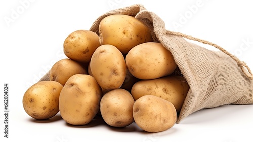 potatoes in a sack isolated on white background