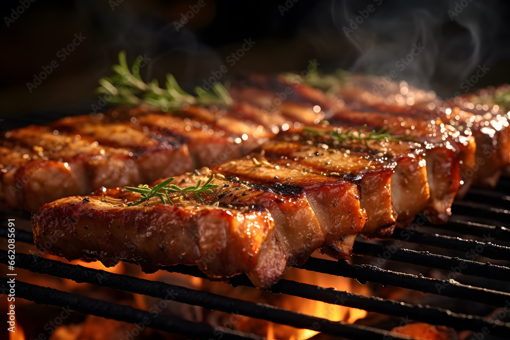 grilled pork ribs BBQ , barbecue ribs, pork ribs on a barbecue, beef, roasted meet, grilled on a barbecue, grill, 