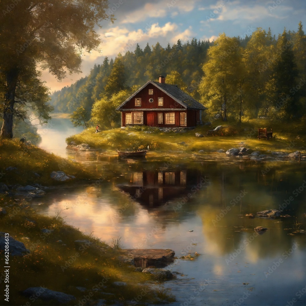 Fototapeta premium house on the lake