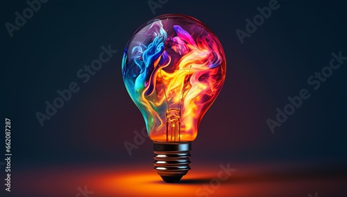 light bulb swirl inside overlay flames imagery blue orange lighting cognitive cohesion coherence environment vibrant photo