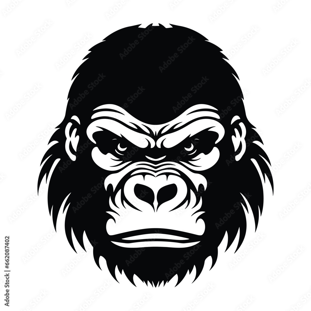 Fototapeta premium Silhouette of angry gorilla, black and white