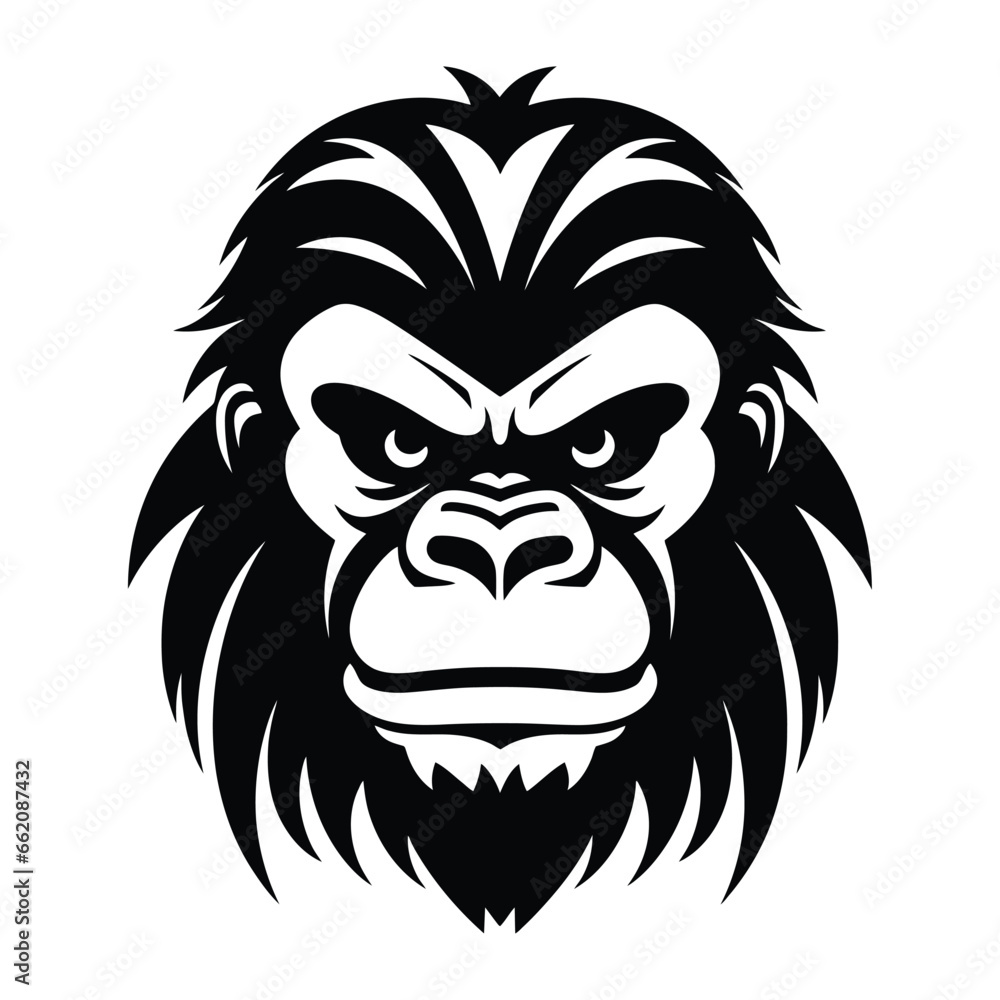 Fototapeta premium Silhouette of angry gorilla, black and white