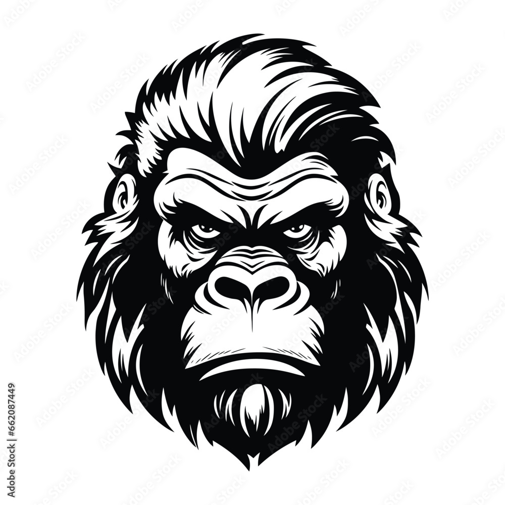 Fototapeta premium Silhouette of angry gorilla, black and white